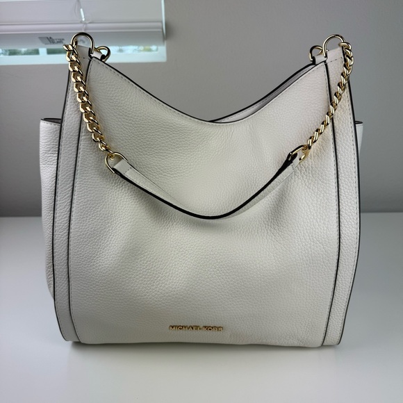 Michael Kors Handbags - Michael Kors Newbury Pebbled Leather Chain Tote Bag Cream Gold